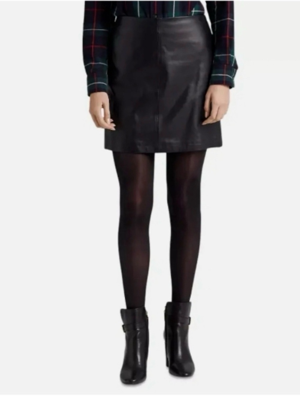 NWT Ralph Lauren Classic Black Pencil  Leather Mini Skirt - Size 16 MSRP $345